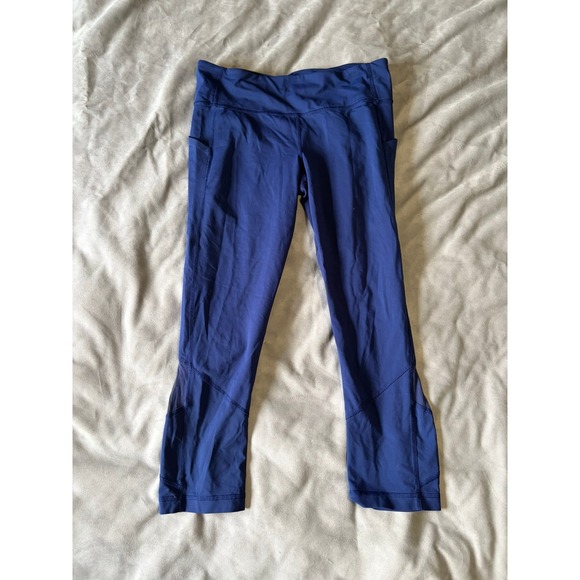 Lululemon Pants - Lululemon Speed Up Crop Leggings Blue Mesh Panel Running Pants Side Pockets 21in